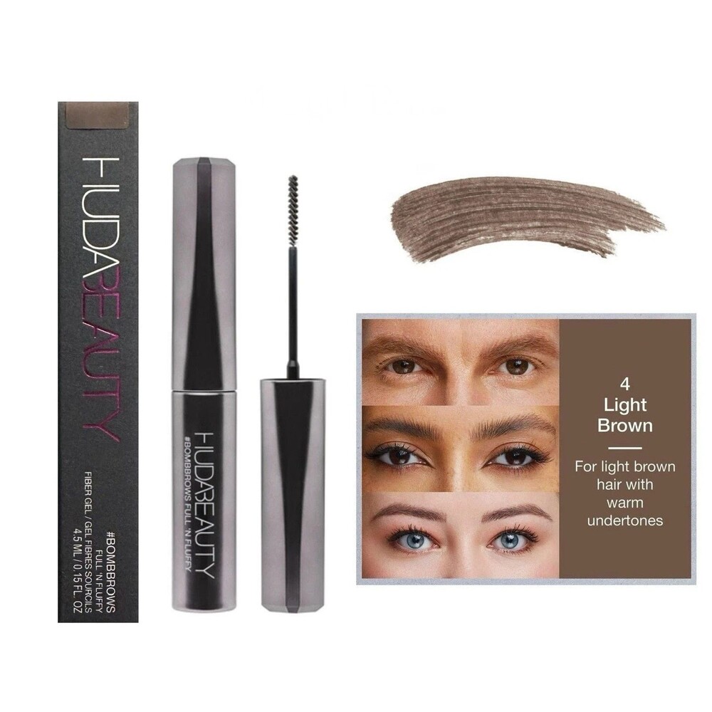 2 Lot HUDA BEAUTY #BombBrows Full 'N Fluffy Fiber Gel 4 LIGHT BROWN